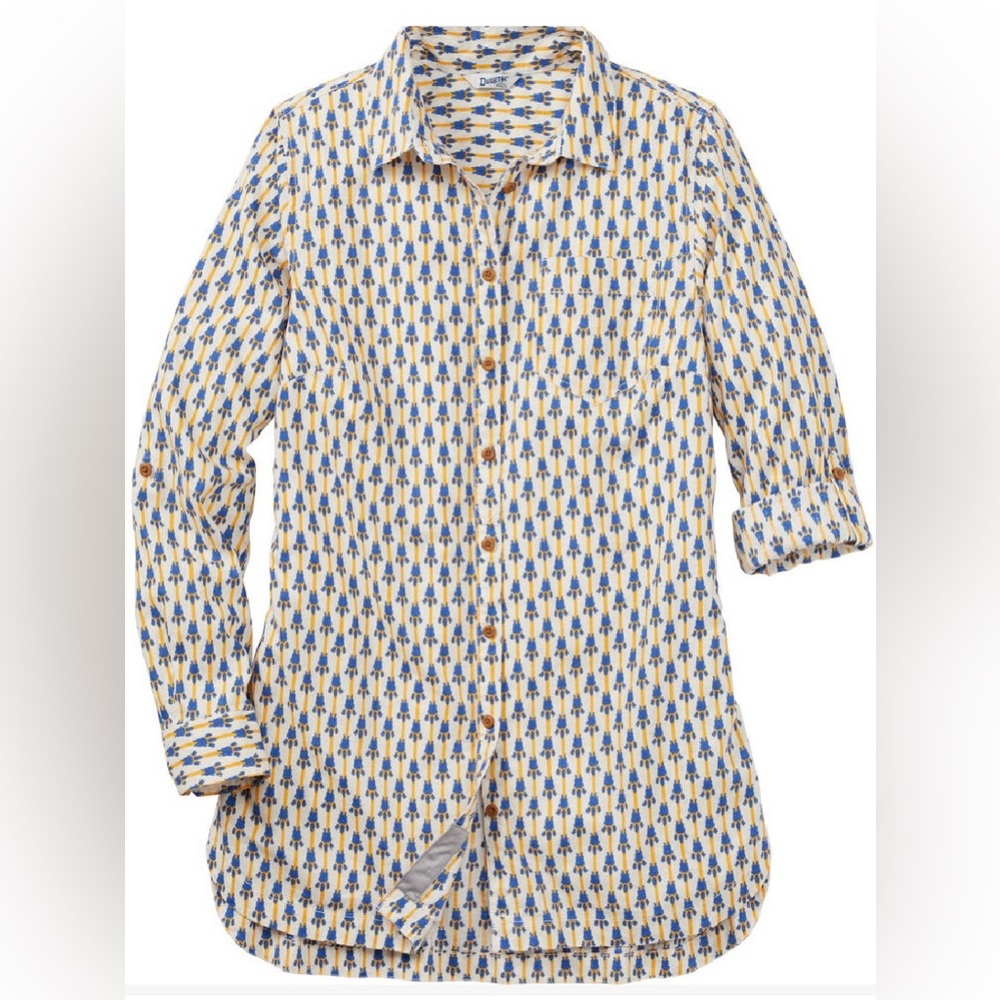 Blue and White Patterned Women's Top